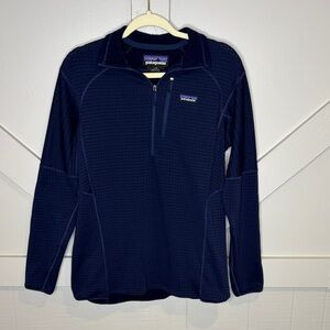 Patagonia Polartec Women R1 Fleece Pullover Blue Textured Quarter-Zip Power Grid